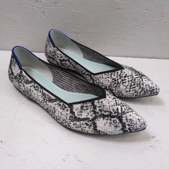 Rothy's The Point Python Women's 10.5 Slip On Black Gray Textile Machine Wash - Picture 1 of 12